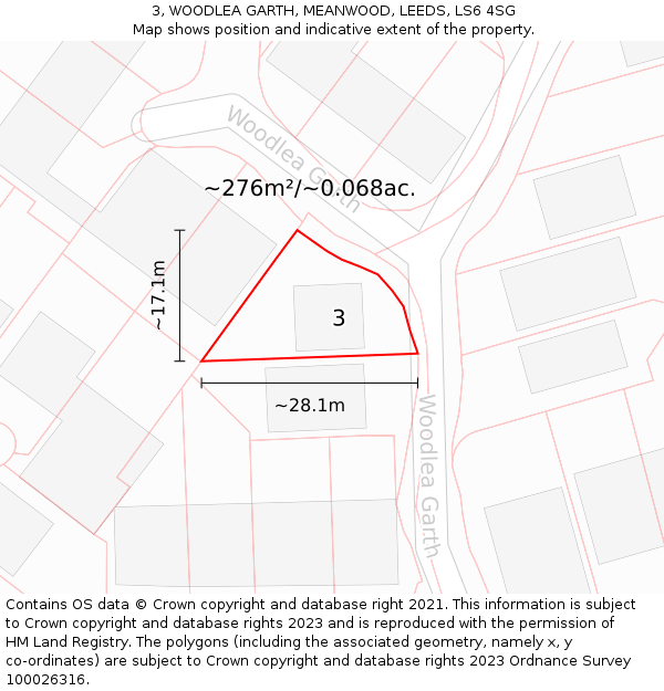 3, WOODLEA GARTH, MEANWOOD, LEEDS, LS6 4SG: Plot and title map