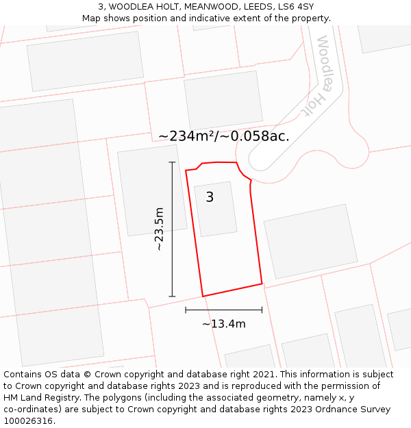 3, WOODLEA HOLT, MEANWOOD, LEEDS, LS6 4SY: Plot and title map