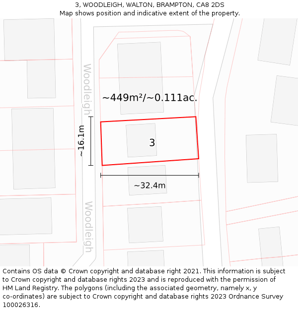3, WOODLEIGH, WALTON, BRAMPTON, CA8 2DS: Plot and title map