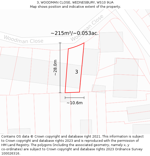 3, WOODMAN CLOSE, WEDNESBURY, WS10 9UA: Plot and title map