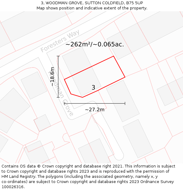 3, WOODMAN GROVE, SUTTON COLDFIELD, B75 5UP: Plot and title map