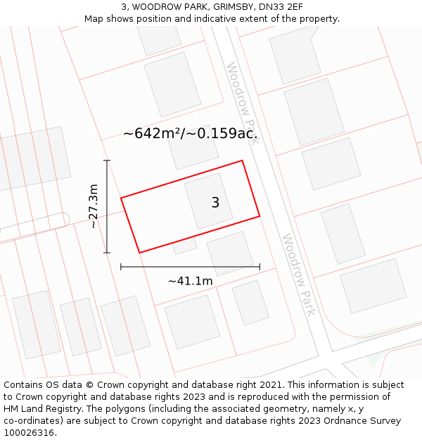 3, WOODROW PARK, GRIMSBY, DN33 2EF: Plot and title map