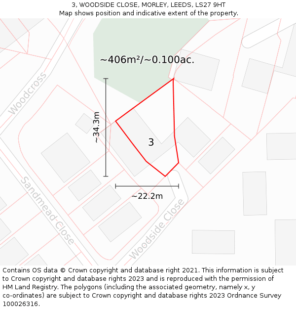 3, WOODSIDE CLOSE, MORLEY, LEEDS, LS27 9HT: Plot and title map
