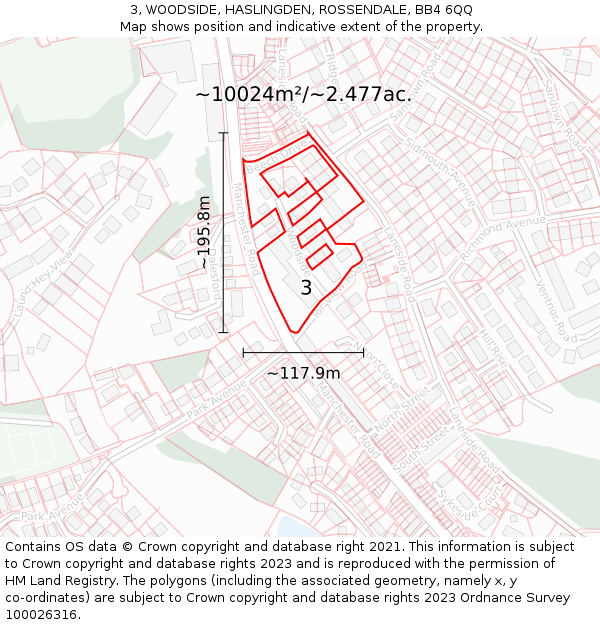 3, WOODSIDE, HASLINGDEN, ROSSENDALE, BB4 6QQ: Plot and title map