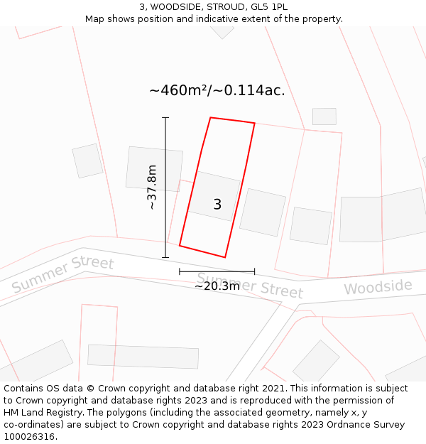3, WOODSIDE, STROUD, GL5 1PL: Plot and title map