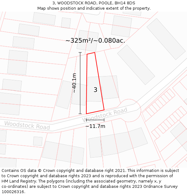 3, WOODSTOCK ROAD, POOLE, BH14 8DS: Plot and title map