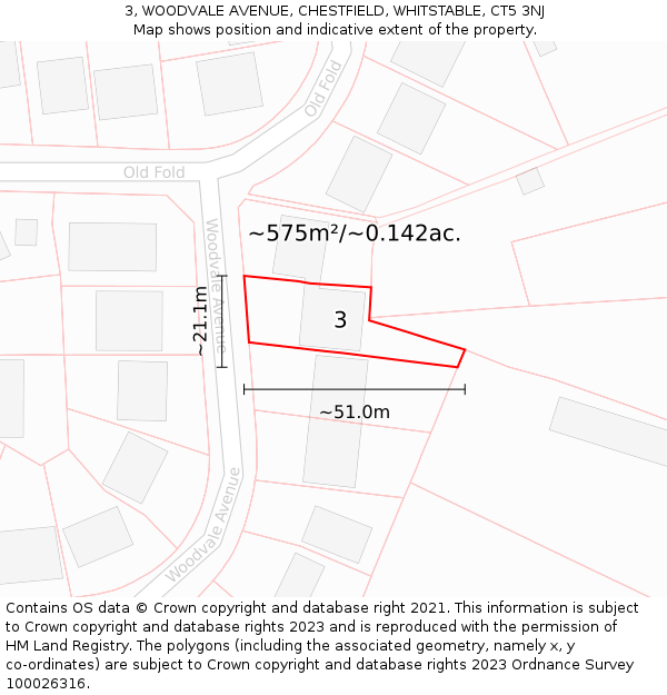 3, WOODVALE AVENUE, CHESTFIELD, WHITSTABLE, CT5 3NJ: Plot and title map