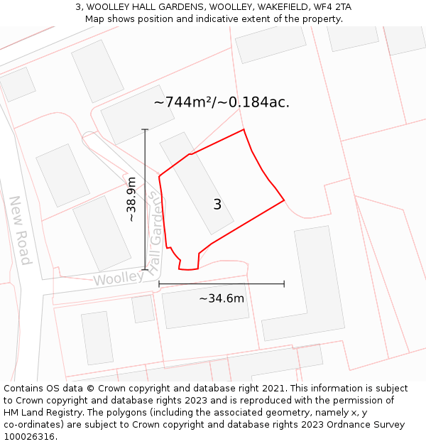 3, WOOLLEY HALL GARDENS, WOOLLEY, WAKEFIELD, WF4 2TA: Plot and title map