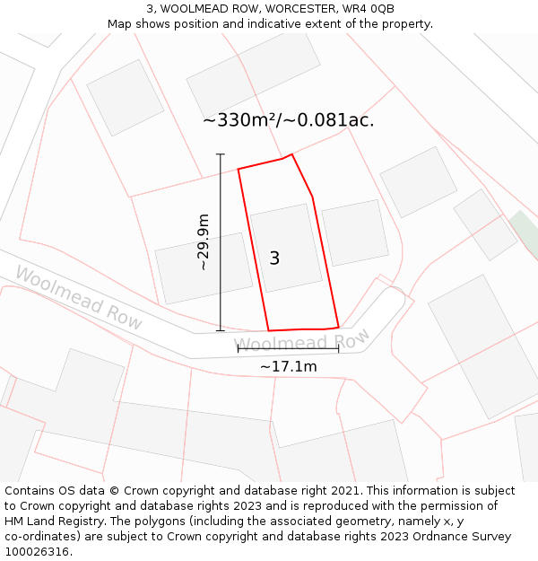 3, WOOLMEAD ROW, WORCESTER, WR4 0QB: Plot and title map