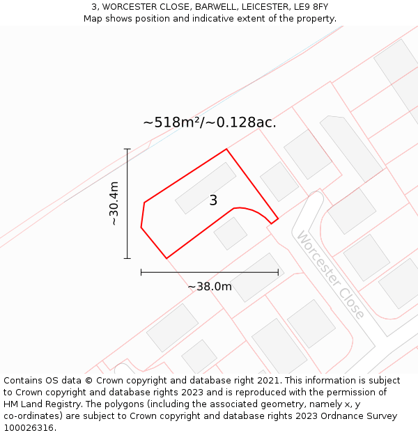 3, WORCESTER CLOSE, BARWELL, LEICESTER, LE9 8FY: Plot and title map