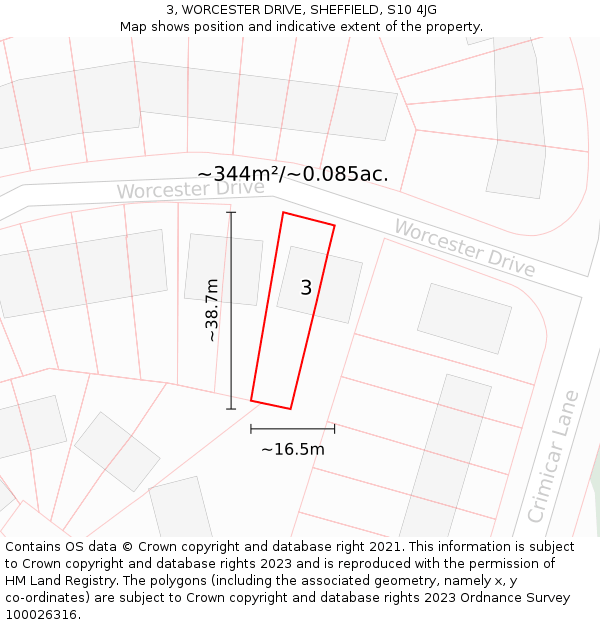 3, WORCESTER DRIVE, SHEFFIELD, S10 4JG: Plot and title map