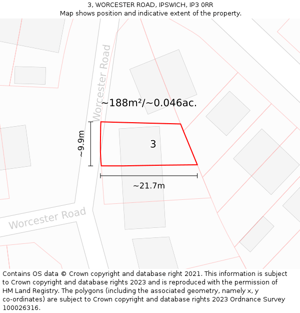 3, WORCESTER ROAD, IPSWICH, IP3 0RR: Plot and title map
