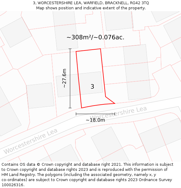 3, WORCESTERSHIRE LEA, WARFIELD, BRACKNELL, RG42 3TQ: Plot and title map