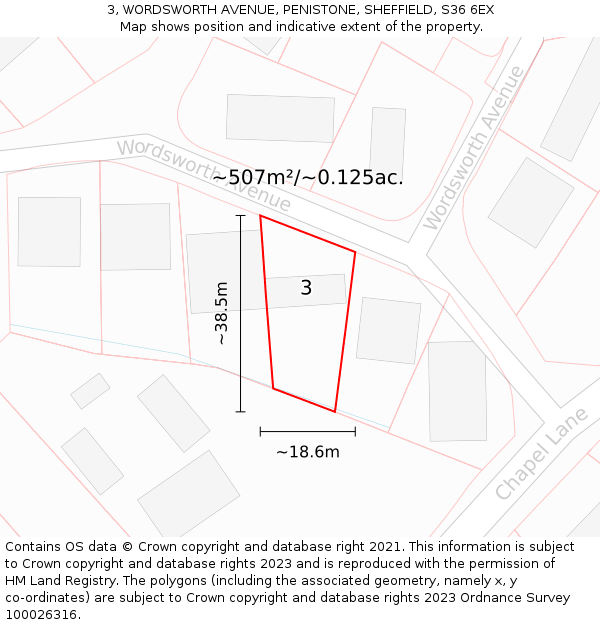 3, WORDSWORTH AVENUE, PENISTONE, SHEFFIELD, S36 6EX: Plot and title map