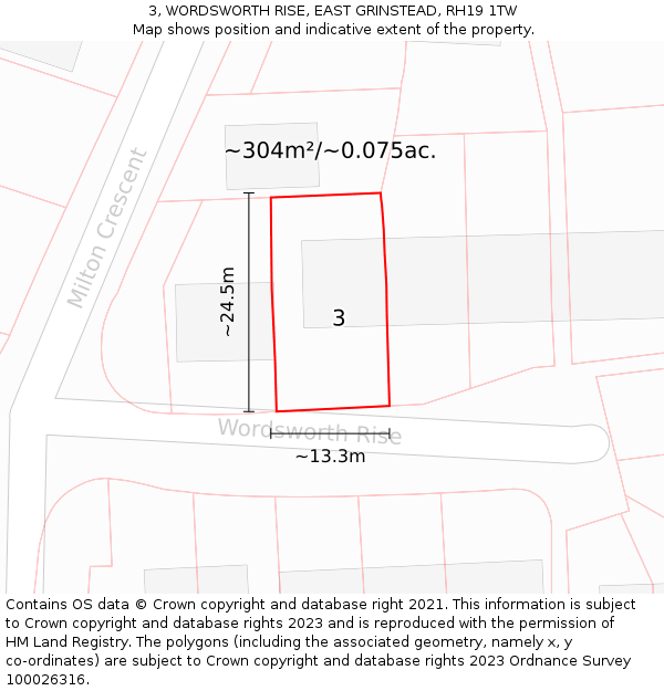 3, WORDSWORTH RISE, EAST GRINSTEAD, RH19 1TW: Plot and title map