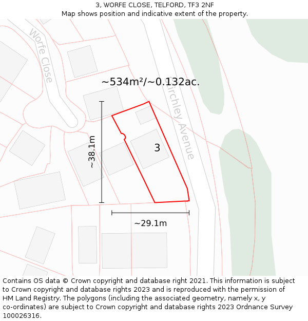 3, WORFE CLOSE, TELFORD, TF3 2NF: Plot and title map