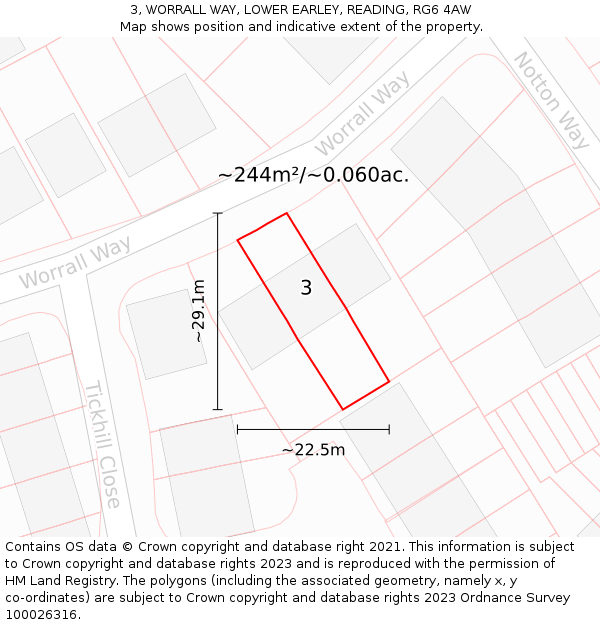 3, WORRALL WAY, LOWER EARLEY, READING, RG6 4AW: Plot and title map