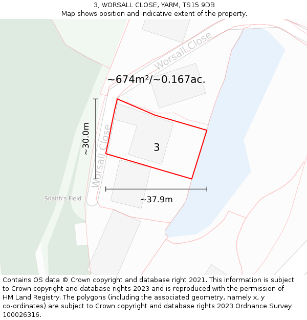 3, WORSALL CLOSE, YARM, TS15 9DB: Plot and title map