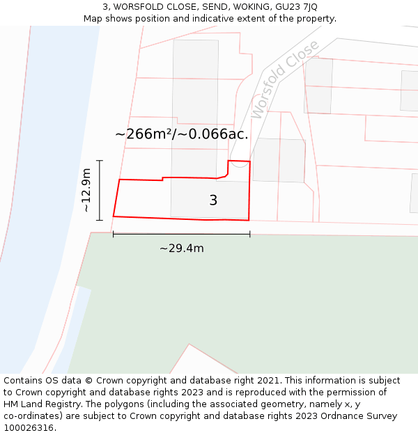 3, WORSFOLD CLOSE, SEND, WOKING, GU23 7JQ: Plot and title map