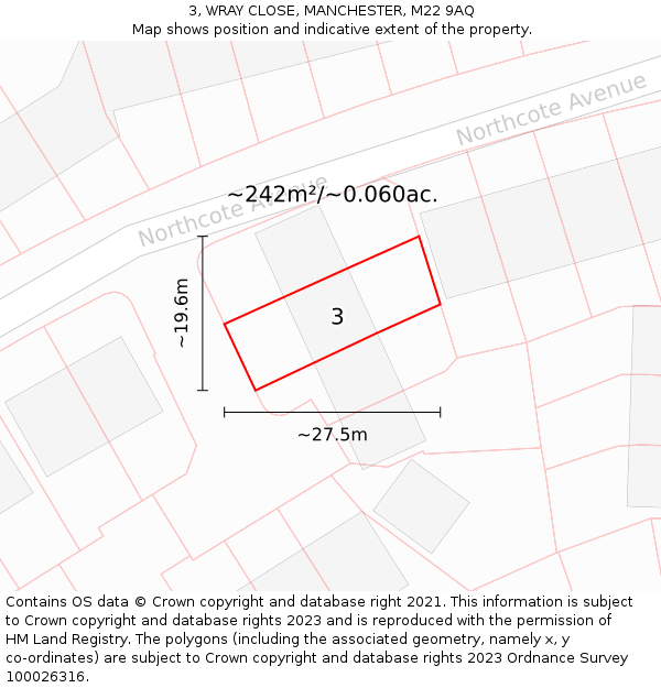 3, WRAY CLOSE, MANCHESTER, M22 9AQ: Plot and title map
