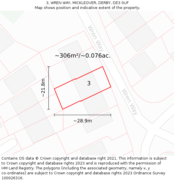 3, WREN WAY, MICKLEOVER, DERBY, DE3 0UF: Plot and title map