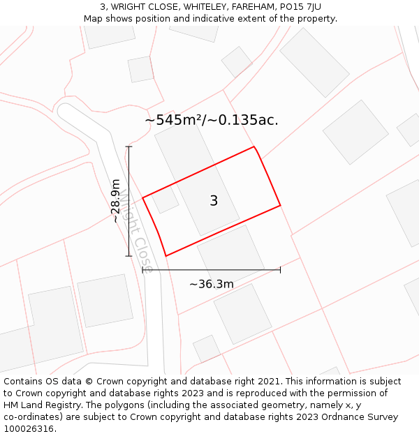 3, WRIGHT CLOSE, WHITELEY, FAREHAM, PO15 7JU: Plot and title map
