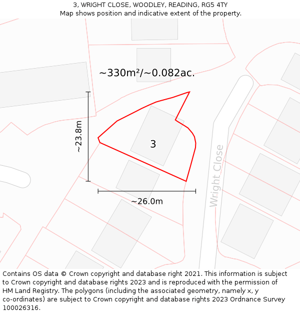 3, WRIGHT CLOSE, WOODLEY, READING, RG5 4TY: Plot and title map