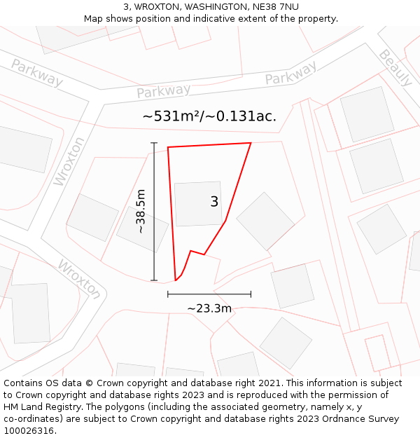 3, WROXTON, WASHINGTON, NE38 7NU: Plot and title map