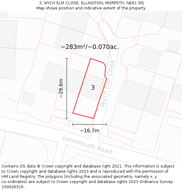 3, WYCH ELM CLOSE, ELLINGTON, MORPETH, NE61 5PJ: Plot and title map