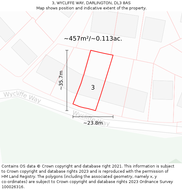 3, WYCLIFFE WAY, DARLINGTON, DL3 8AS: Plot and title map