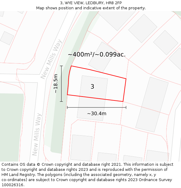 3, WYE VIEW, LEDBURY, HR8 2FP: Plot and title map