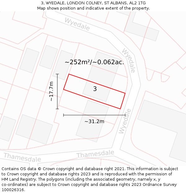 3, WYEDALE, LONDON COLNEY, ST ALBANS, AL2 1TG: Plot and title map
