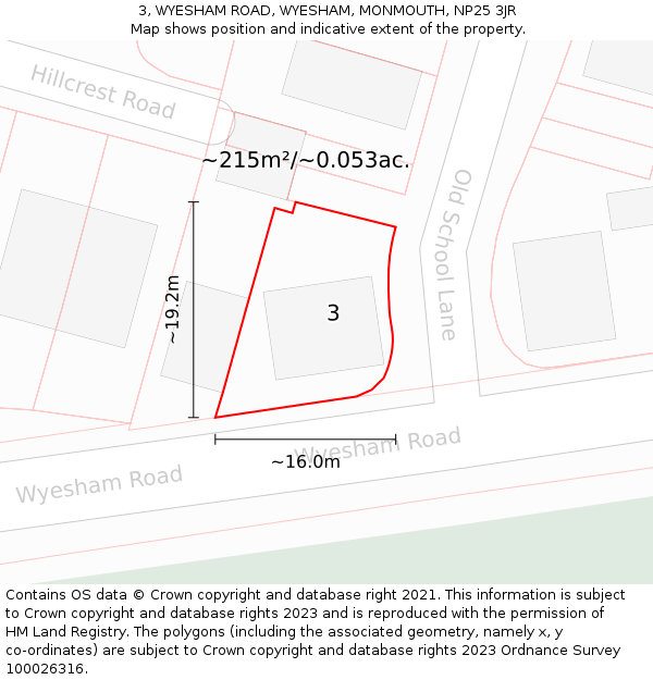 3, WYESHAM ROAD, WYESHAM, MONMOUTH, NP25 3JR: Plot and title map