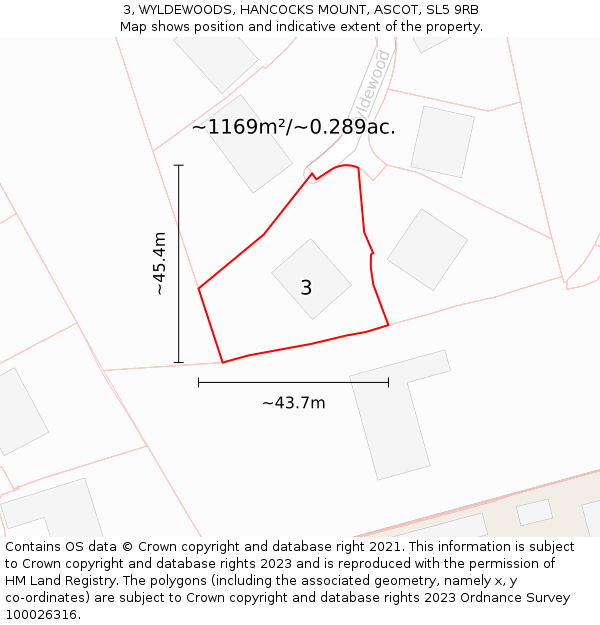 3, WYLDEWOODS, HANCOCKS MOUNT, ASCOT, SL5 9RB: Plot and title map