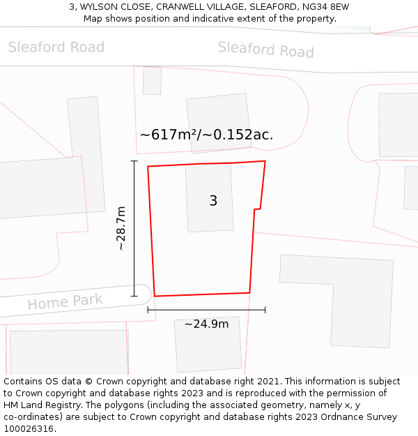 3, WYLSON CLOSE, CRANWELL VILLAGE, SLEAFORD, NG34 8EW: Plot and title map