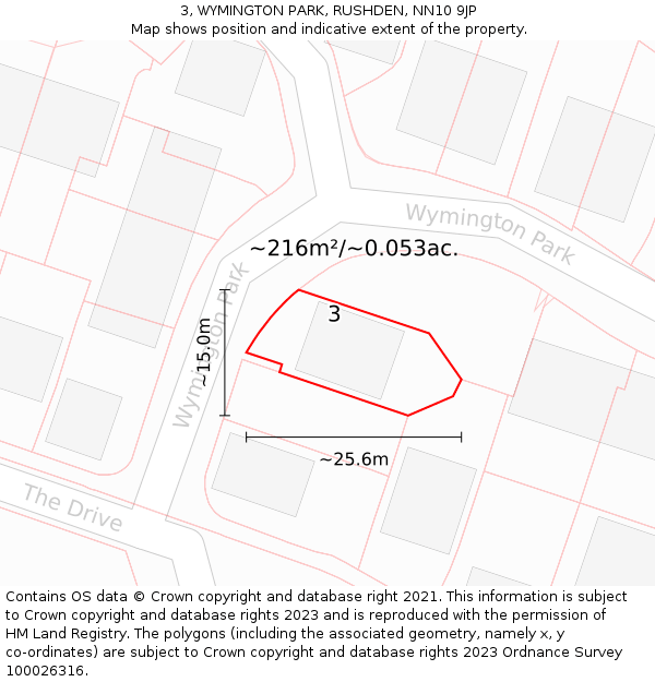 3, WYMINGTON PARK, RUSHDEN, NN10 9JP: Plot and title map