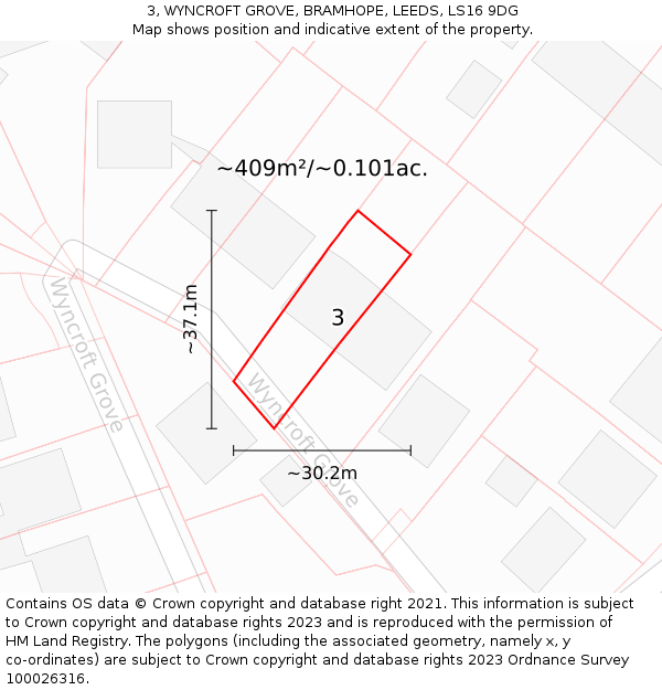 3, WYNCROFT GROVE, BRAMHOPE, LEEDS, LS16 9DG: Plot and title map