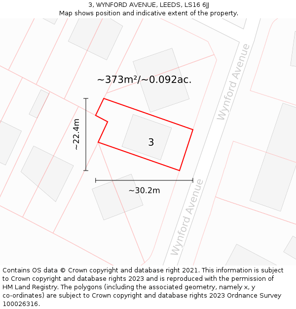 3, WYNFORD AVENUE, LEEDS, LS16 6JJ: Plot and title map