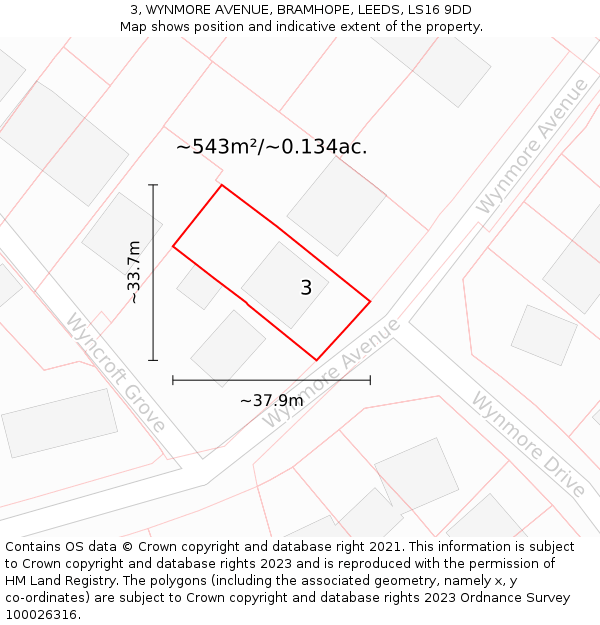 3, WYNMORE AVENUE, BRAMHOPE, LEEDS, LS16 9DD: Plot and title map