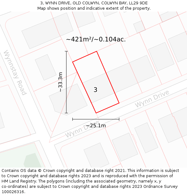 3, WYNN DRIVE, OLD COLWYN, COLWYN BAY, LL29 9DE: Plot and title map