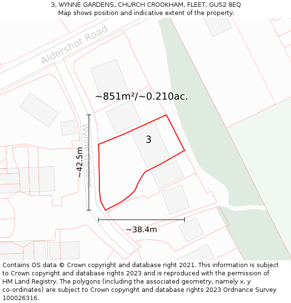 3, WYNNE GARDENS, CHURCH CROOKHAM, FLEET, GU52 8EQ: Plot and title map