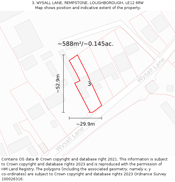 3, WYSALL LANE, REMPSTONE, LOUGHBOROUGH, LE12 6RW: Plot and title map
