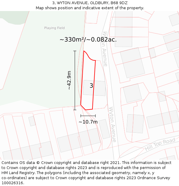 3, WYTON AVENUE, OLDBURY, B68 9DZ: Plot and title map