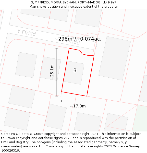 3, Y FFRIDD, MORFA BYCHAN, PORTHMADOG, LL49 9YR: Plot and title map