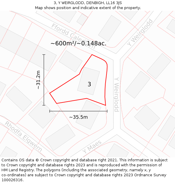 3, Y WEIRGLODD, DENBIGH, LL16 3JS: Plot and title map