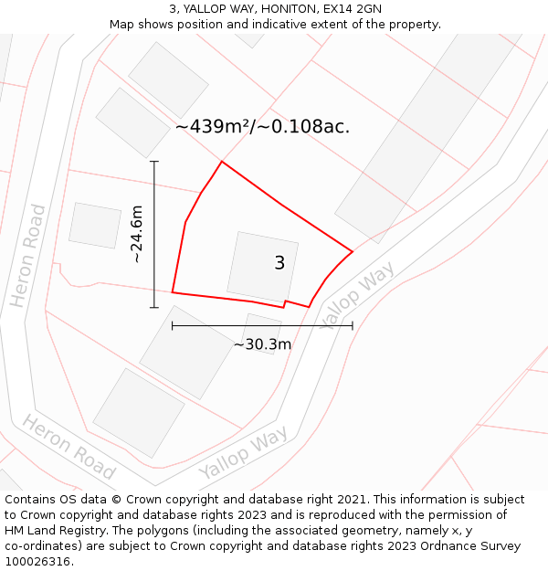 3, YALLOP WAY, HONITON, EX14 2GN: Plot and title map