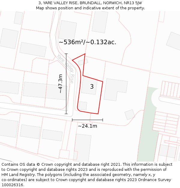 3, YARE VALLEY RISE, BRUNDALL, NORWICH, NR13 5JW: Plot and title map