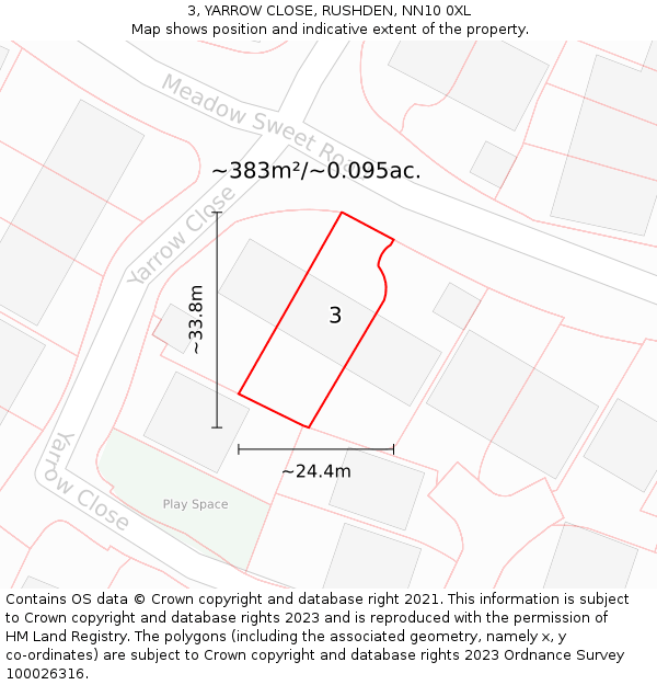 3, YARROW CLOSE, RUSHDEN, NN10 0XL: Plot and title map