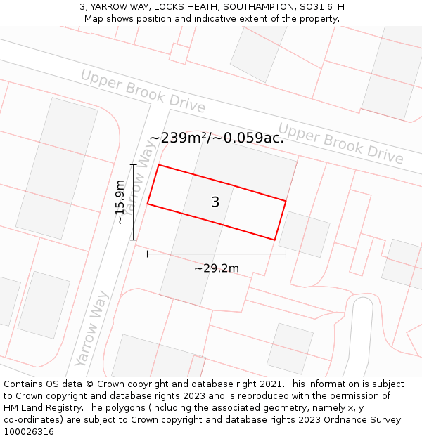 3, YARROW WAY, LOCKS HEATH, SOUTHAMPTON, SO31 6TH: Plot and title map