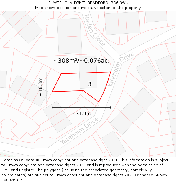 3, YATEHOLM DRIVE, BRADFORD, BD6 3WU: Plot and title map